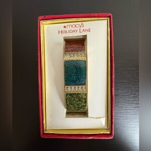 Macy's Holiday Lane Glitter bracelet tri color crystal rhinestones. New with box